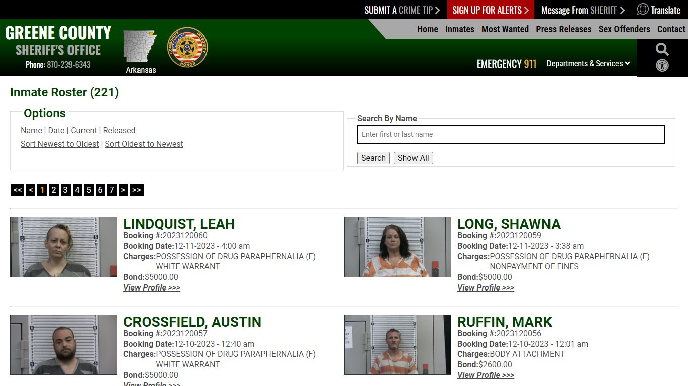 Current Inmates Booking Date Descending - Greene County AR Sheriff's Office