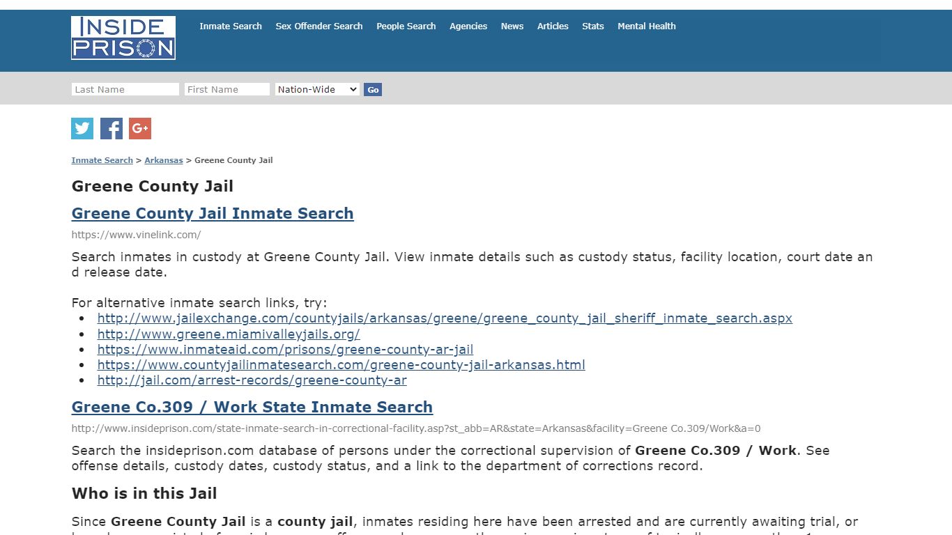 Greene County Jail - Arkansas - Inmate Search - Inside Prison
